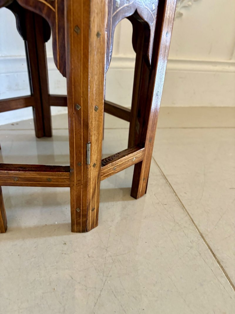Small Antique Quality Brass and Bone Inlaid Indian Teak Table - Image 5